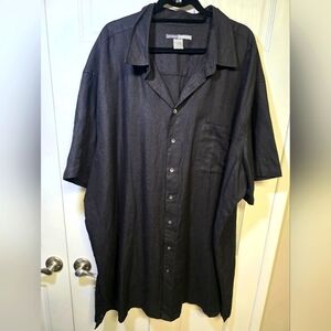George Foreman Linen Cotton Blend Button Down- Men's Big & Tall Sz 4XT Black